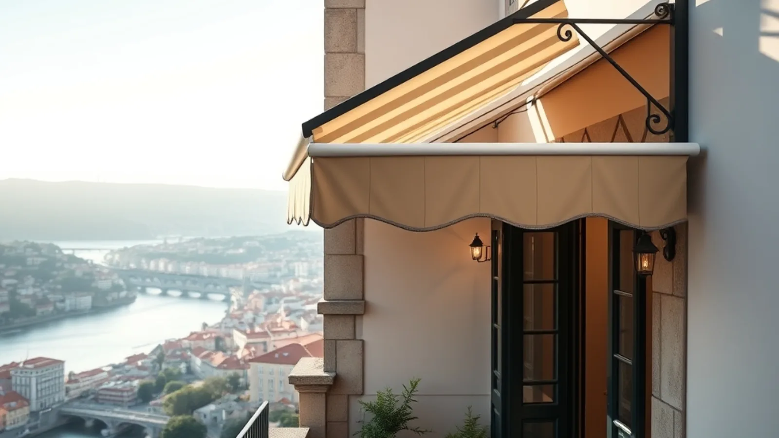 Toldo por medida instalado numa varanda com sol de verão em Portugal