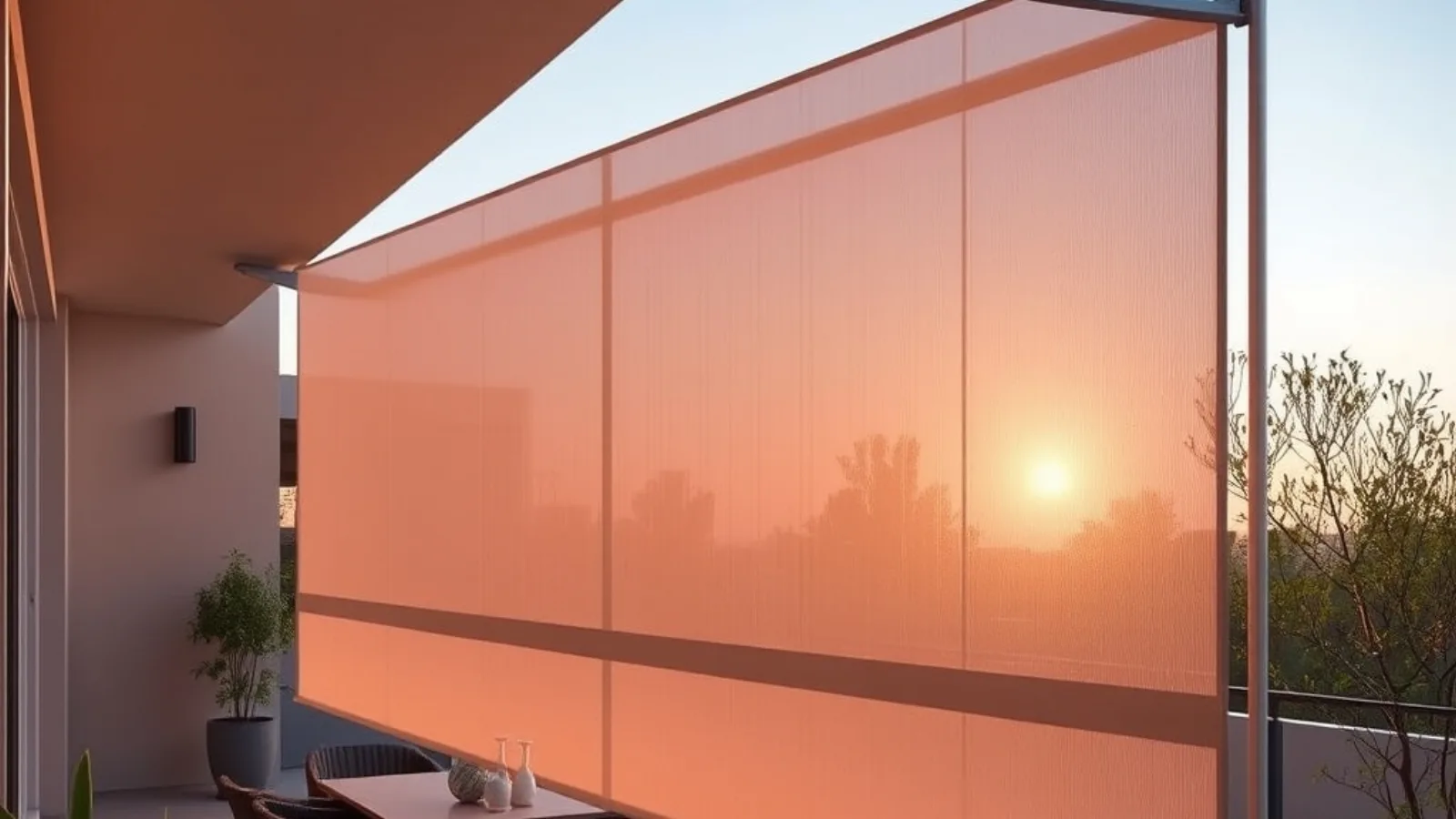 Toldo vertical instalado numa varanda a proteger do sol e a dar privacidade